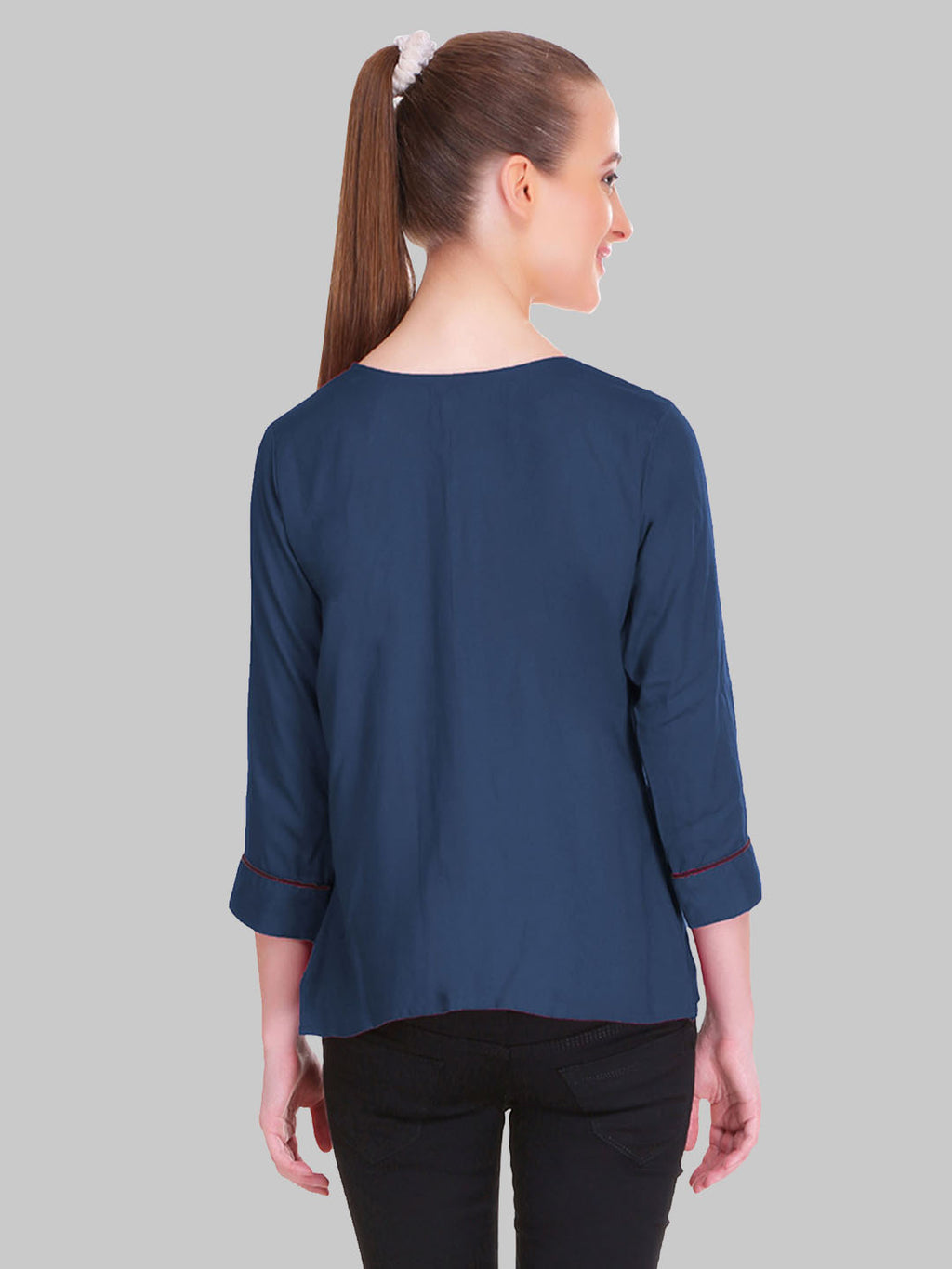Saundarya Women's Navy Blue U-Neck Top