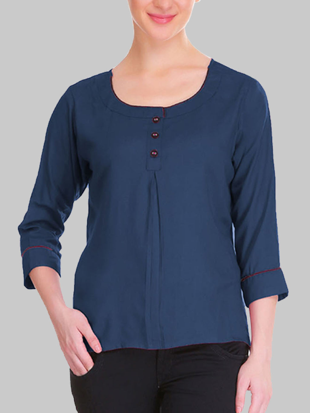 Saundarya Women's Navy Blue U-Neck Top