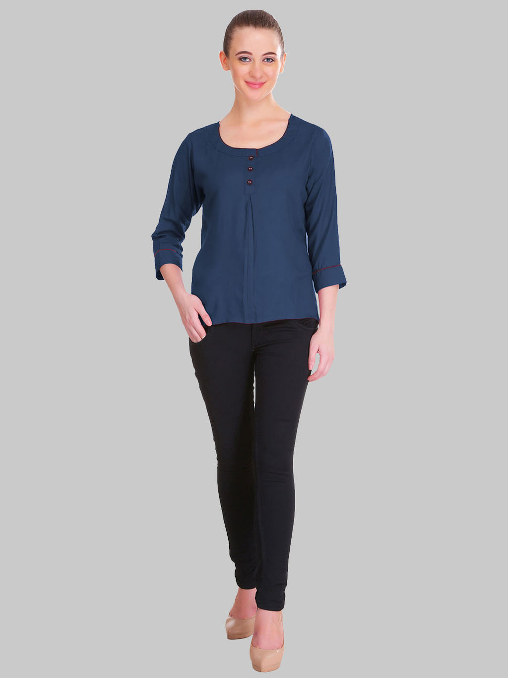 Saundarya Women's Navy Blue U-Neck Top