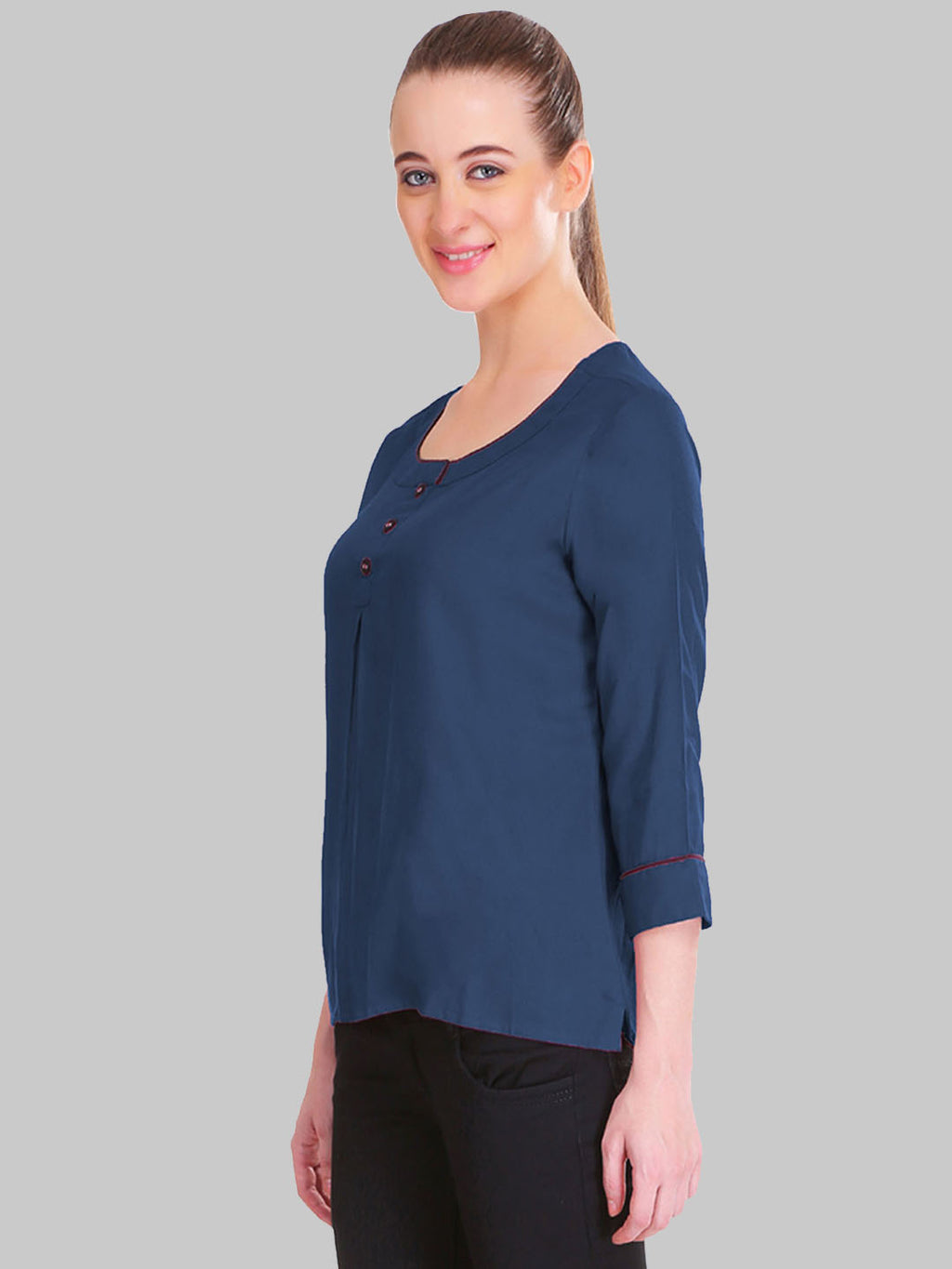 Saundarya Women's Navy Blue U-Neck Top