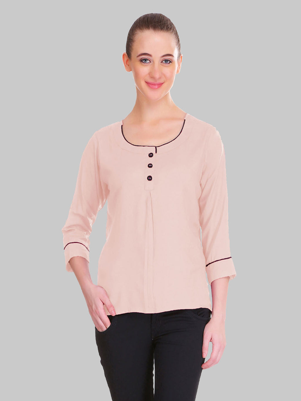 Saundarya Women's Peach U-Neck Top