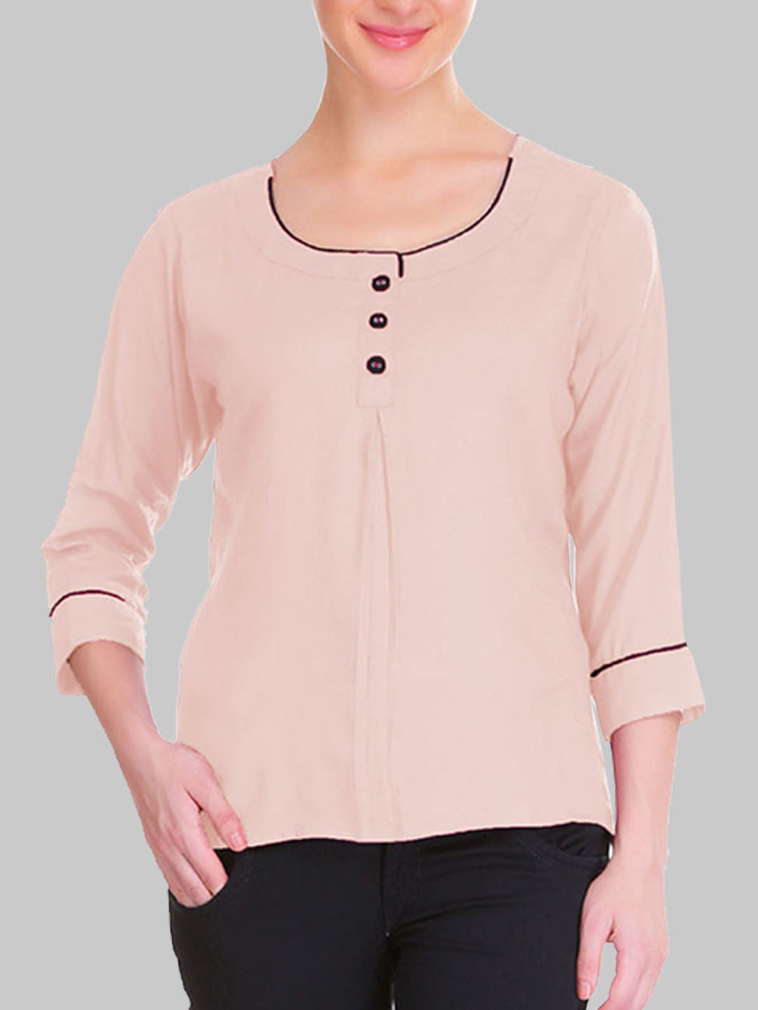 Saundarya Women's Peach U-Neck Top