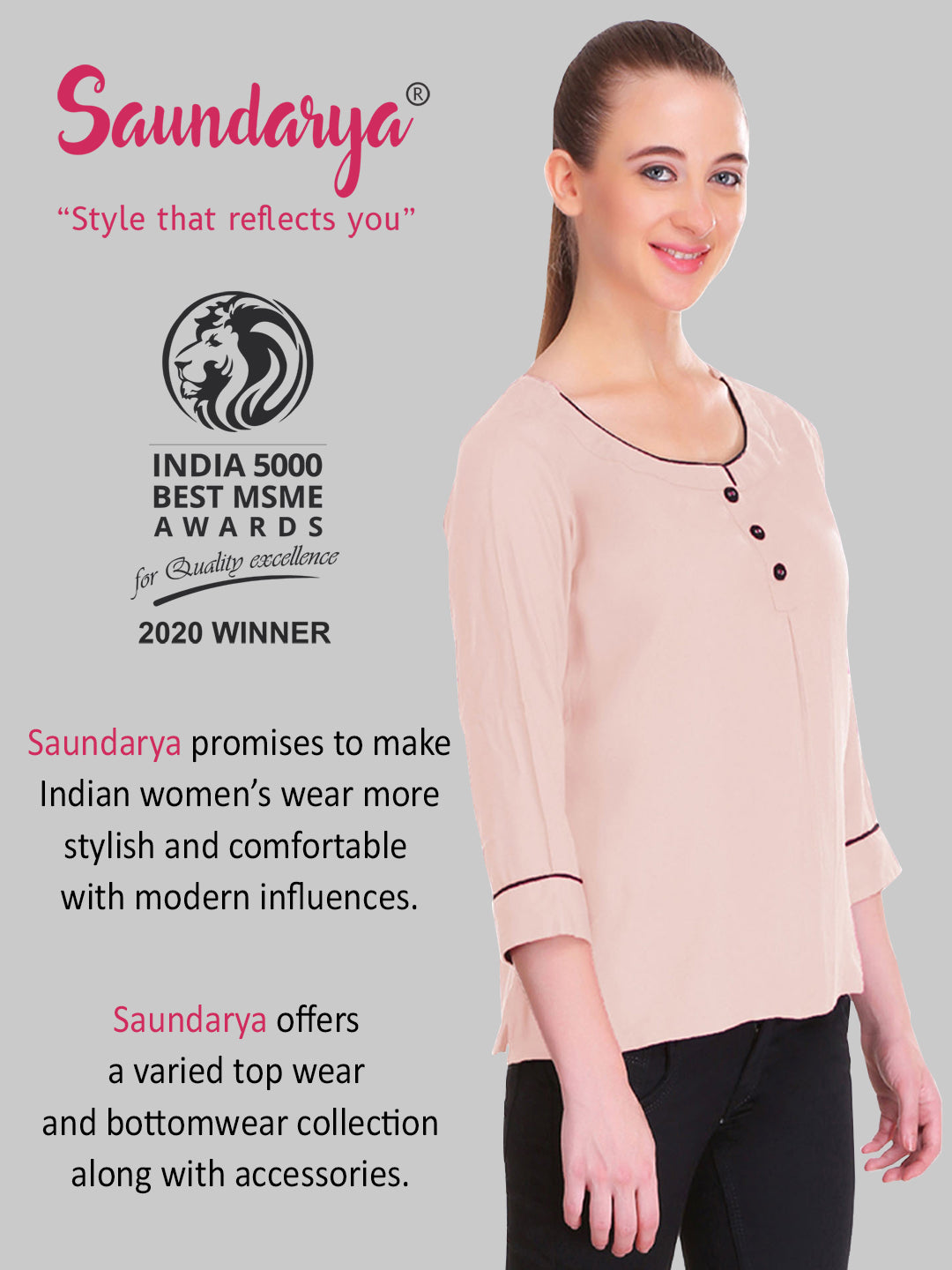 Saundarya Women's Peach U-Neck Top