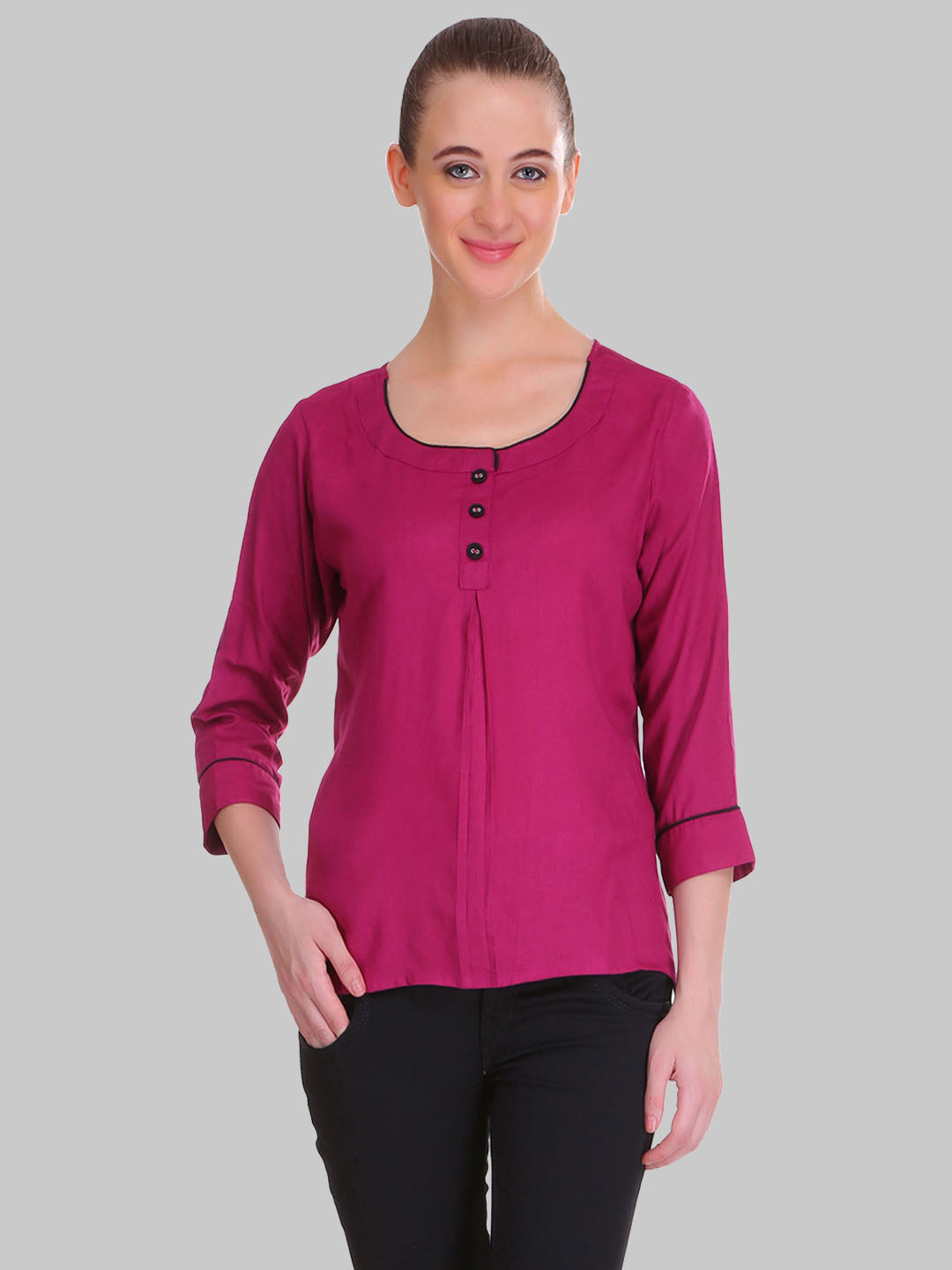 Saundarya Women's Wine U-Neck Top