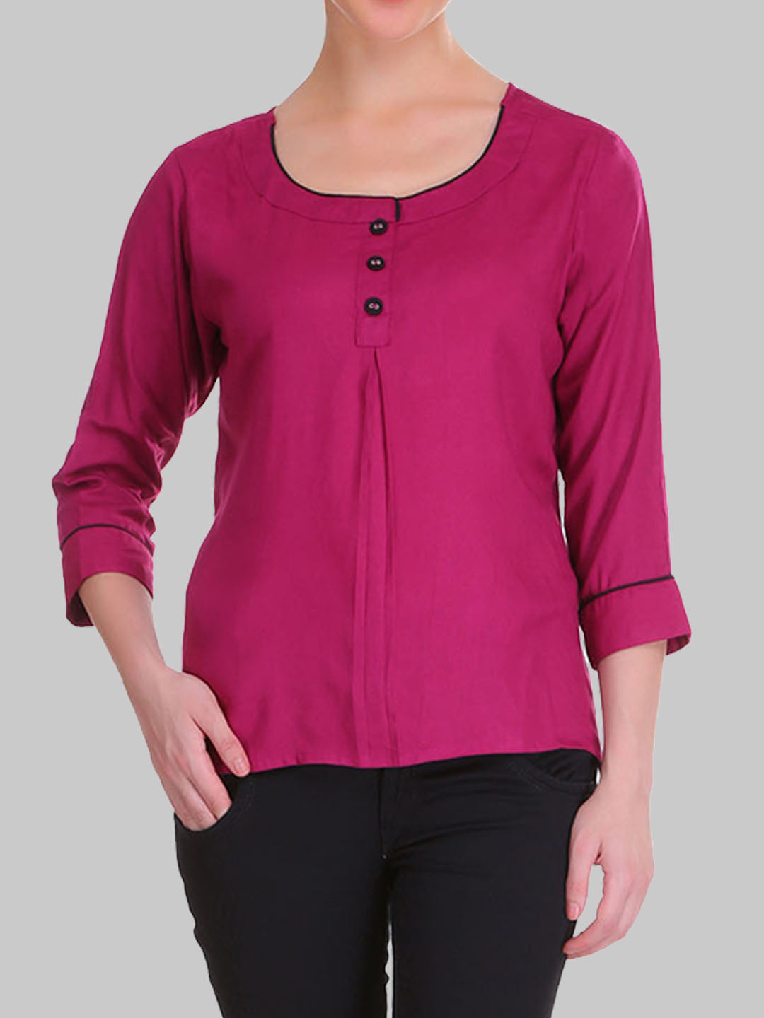 Saundarya Women's Wine U-Neck Top