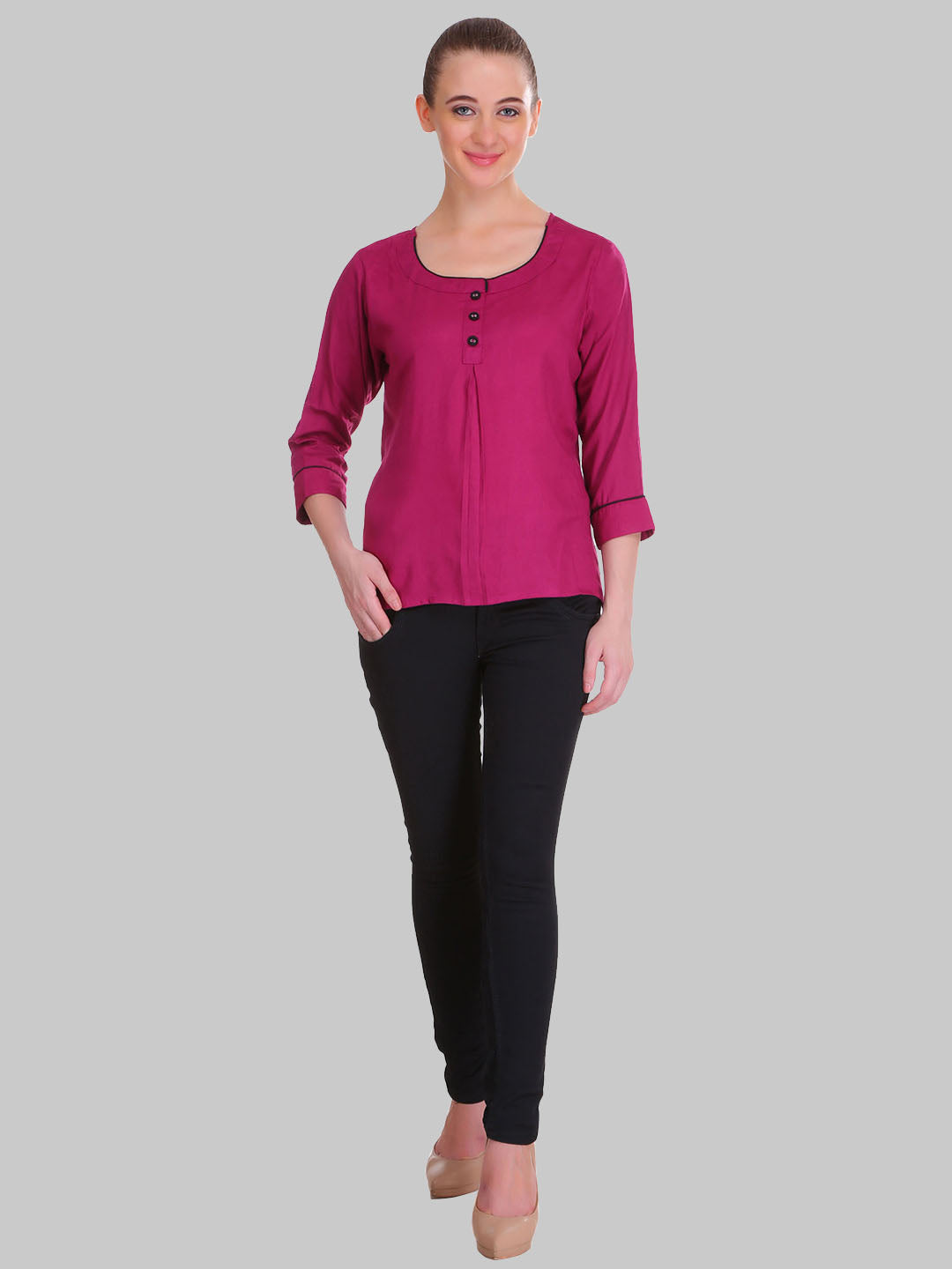 Saundarya Women's Wine U-Neck Top