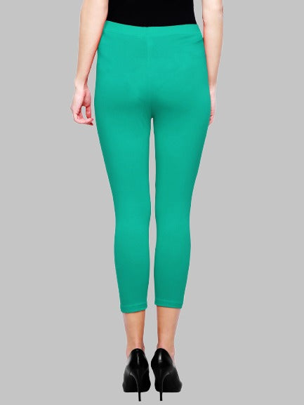 Saundarya Women’s Slim Fit Calf Length Super Combed Cotton Rich Lycra Fabric Tailored Cut Stretchable Solid Plain Color Leggings; Rama Green
