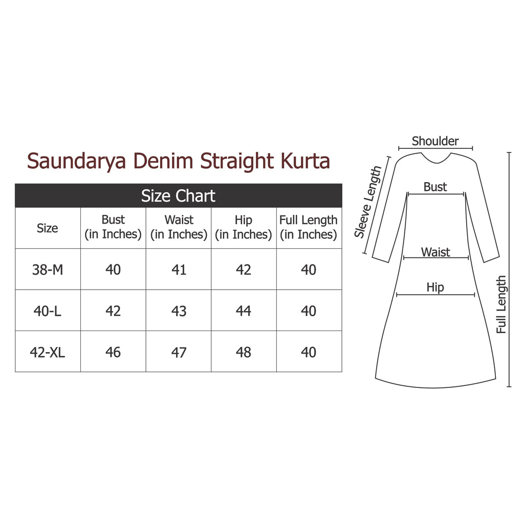 Saundarya Women's Gathered Neck Denim A-Line Kurta