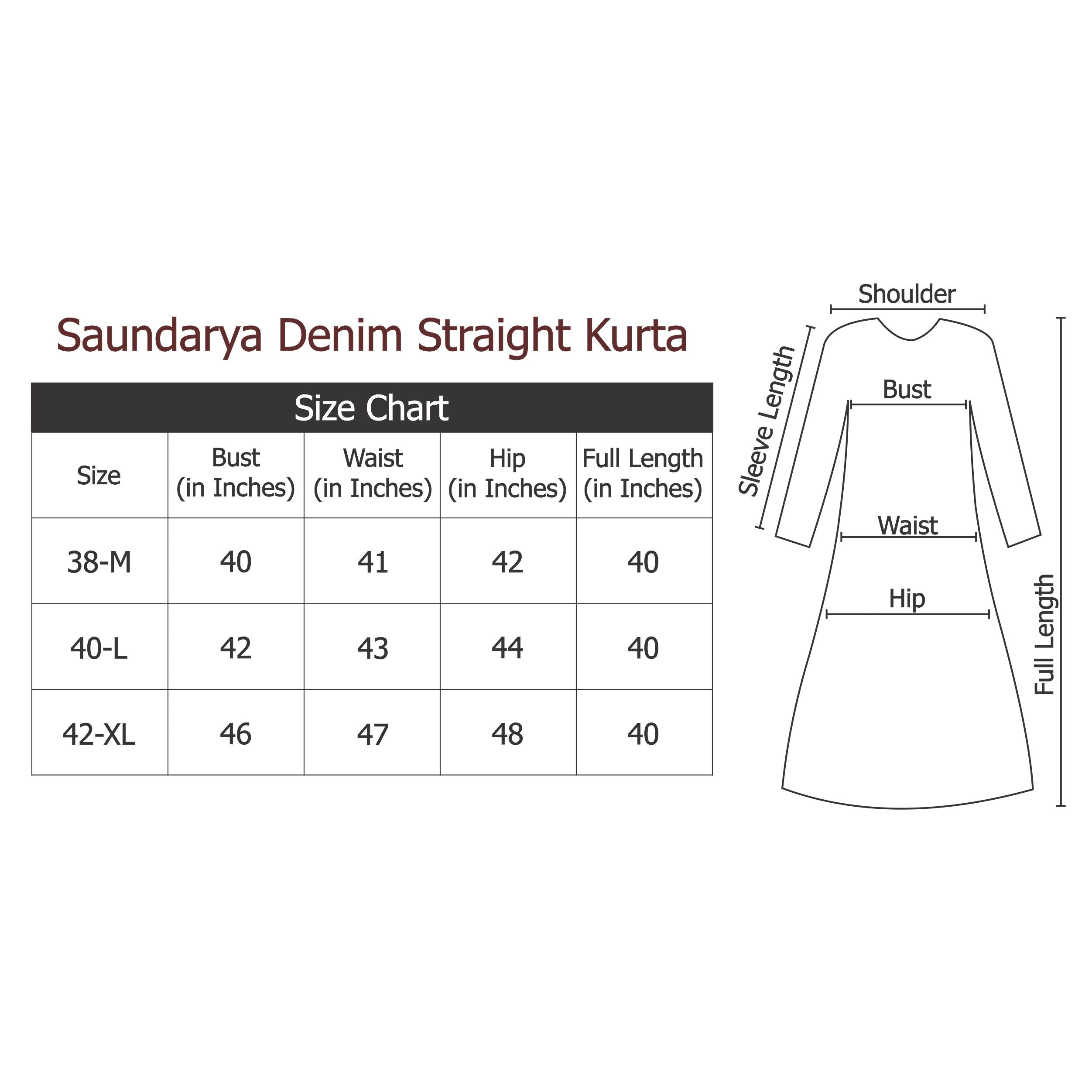 Saundarya Women's Gathered Neck Denim A-Line Kurta