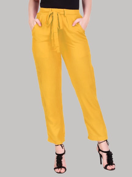 Saundarya Women's Rayon Loose Fit Tapered Pant Turmeric Yellow