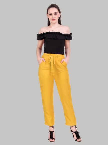 Saundarya Women's Rayon Loose Fit Tapered Pant Turmeric Yellow
