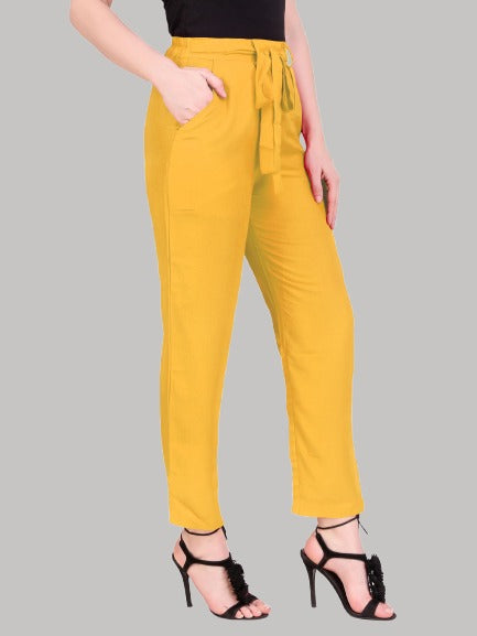 Saundarya Women's Rayon Loose Fit Tapered Pant Turmeric Yellow