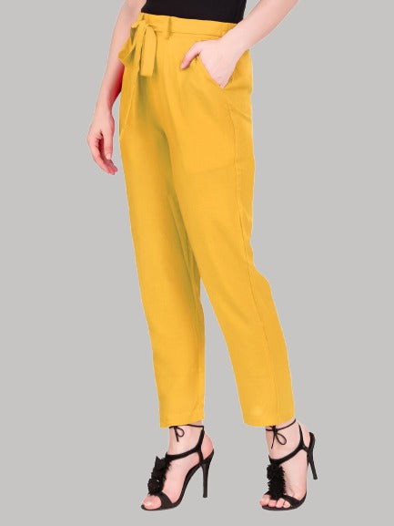 Saundarya Women's Rayon Loose Fit Tapered Pant Turmeric Yellow