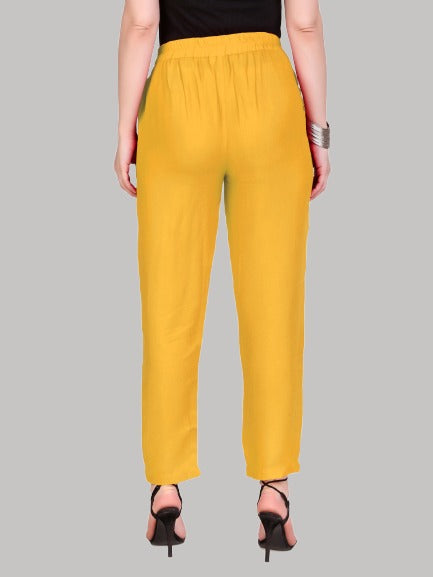 Saundarya Women's Rayon Loose Fit Tapered Pant Turmeric Yellow