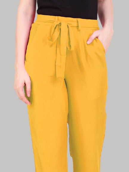 Saundarya Women's Rayon Loose Fit Tapered Pant Turmeric Yellow