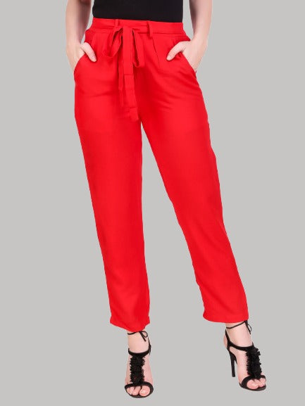 Saundarya Women's Rayon Loose Fit Tapered Pant Red