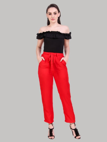 Saundarya Women's Rayon Loose Fit Tapered Pant Red