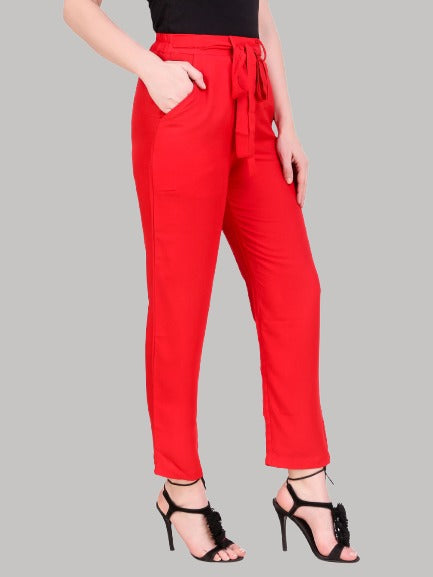 Saundarya Women's Rayon Loose Fit Tapered Pant Red