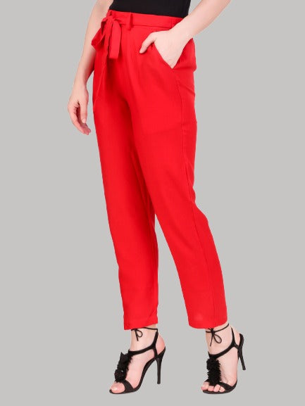 Saundarya Women's Rayon Loose Fit Tapered Pant Red