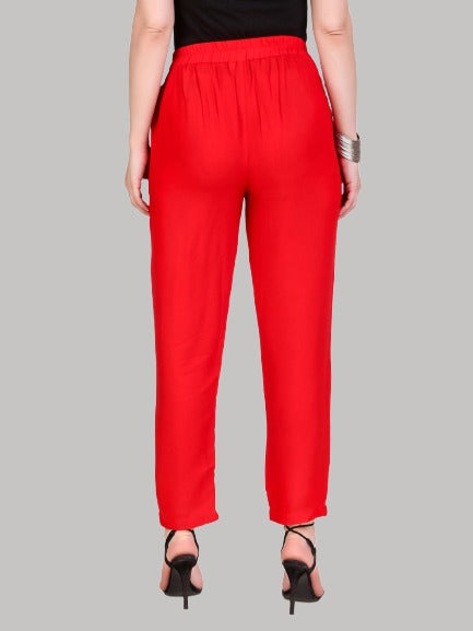 Saundarya Women's Rayon Loose Fit Tapered Pant Red