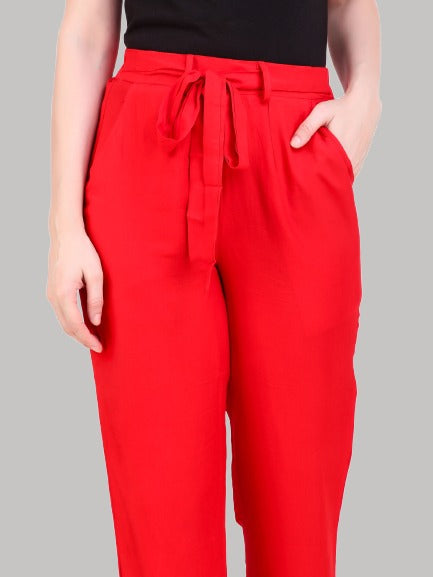 Saundarya Women's Rayon Loose Fit Tapered Pant Red