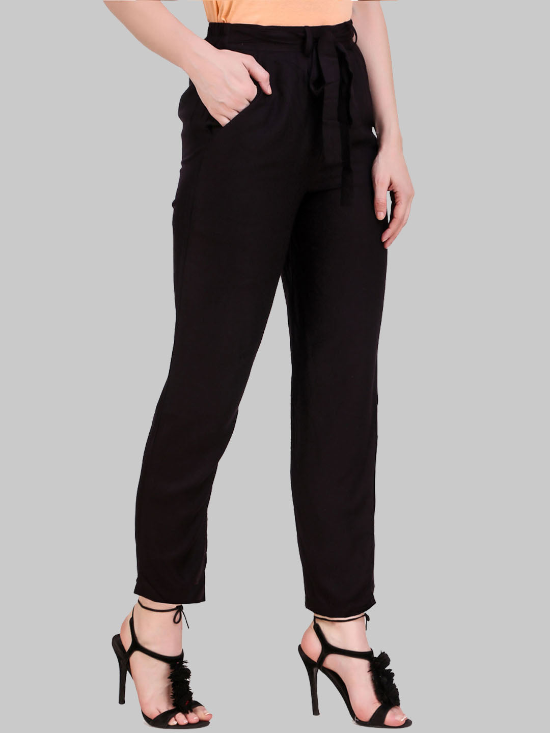 Saundarya Women's Rayon Loose Fit Tapered Pant Black