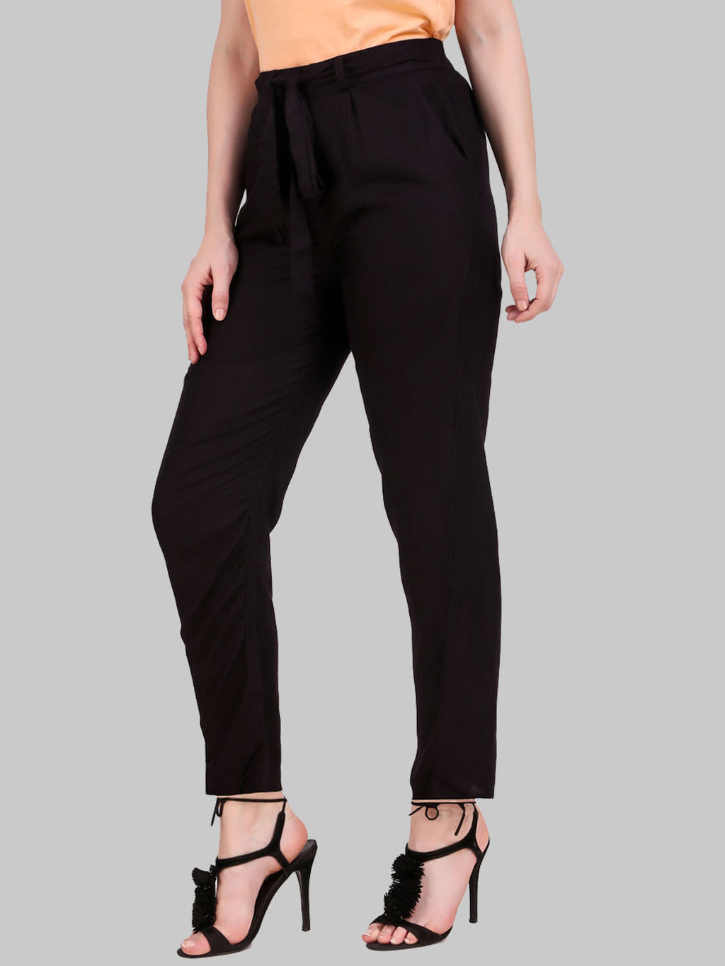 Saundarya Women's Rayon Loose Fit Tapered Pant Black