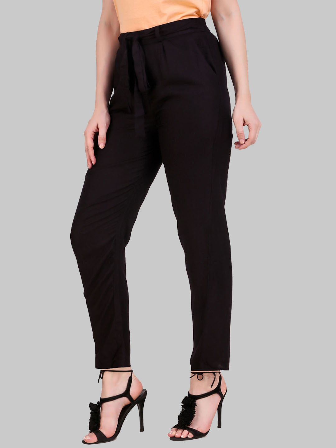 Saundarya Women's Rayon Loose Fit Tapered Pant Black