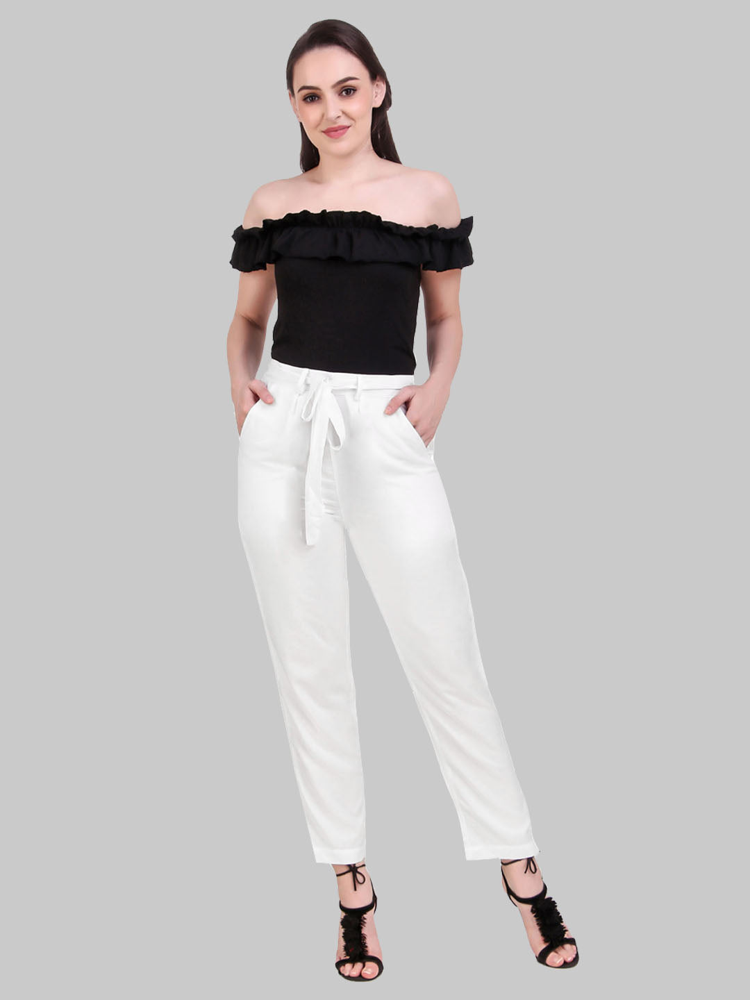 Saundarya Women's Rayon Loose Fit Tapered Pant White