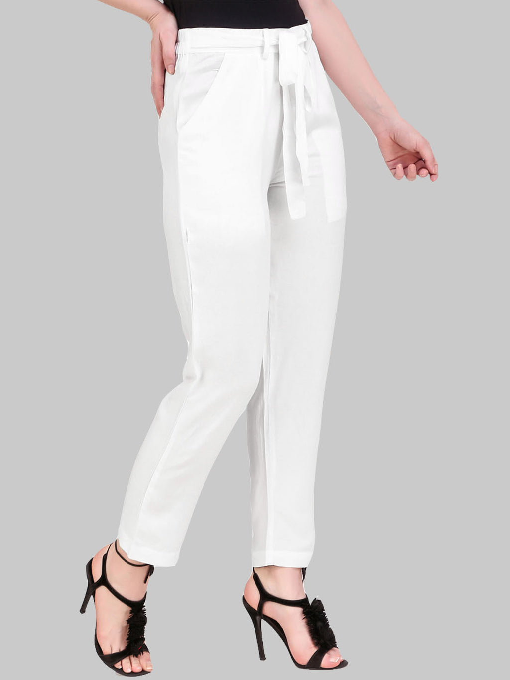 Saundarya Women's Rayon Loose Fit Tapered Pant White