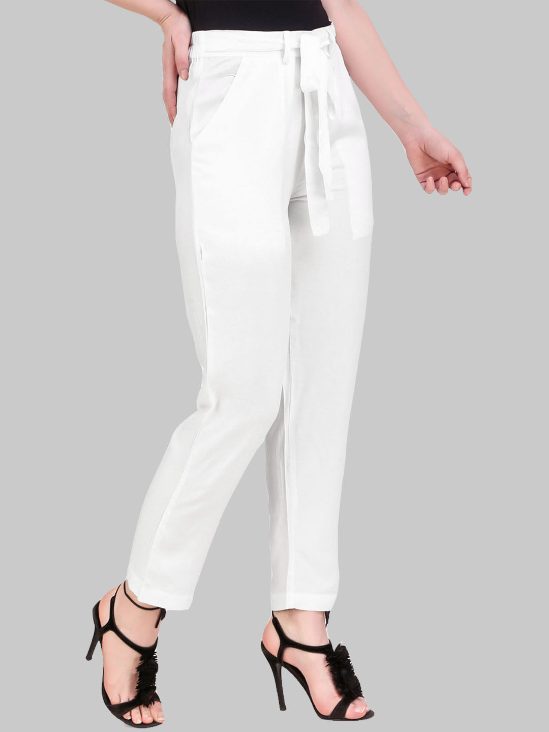 Saundarya Women's Rayon Loose Fit Tapered Pant White