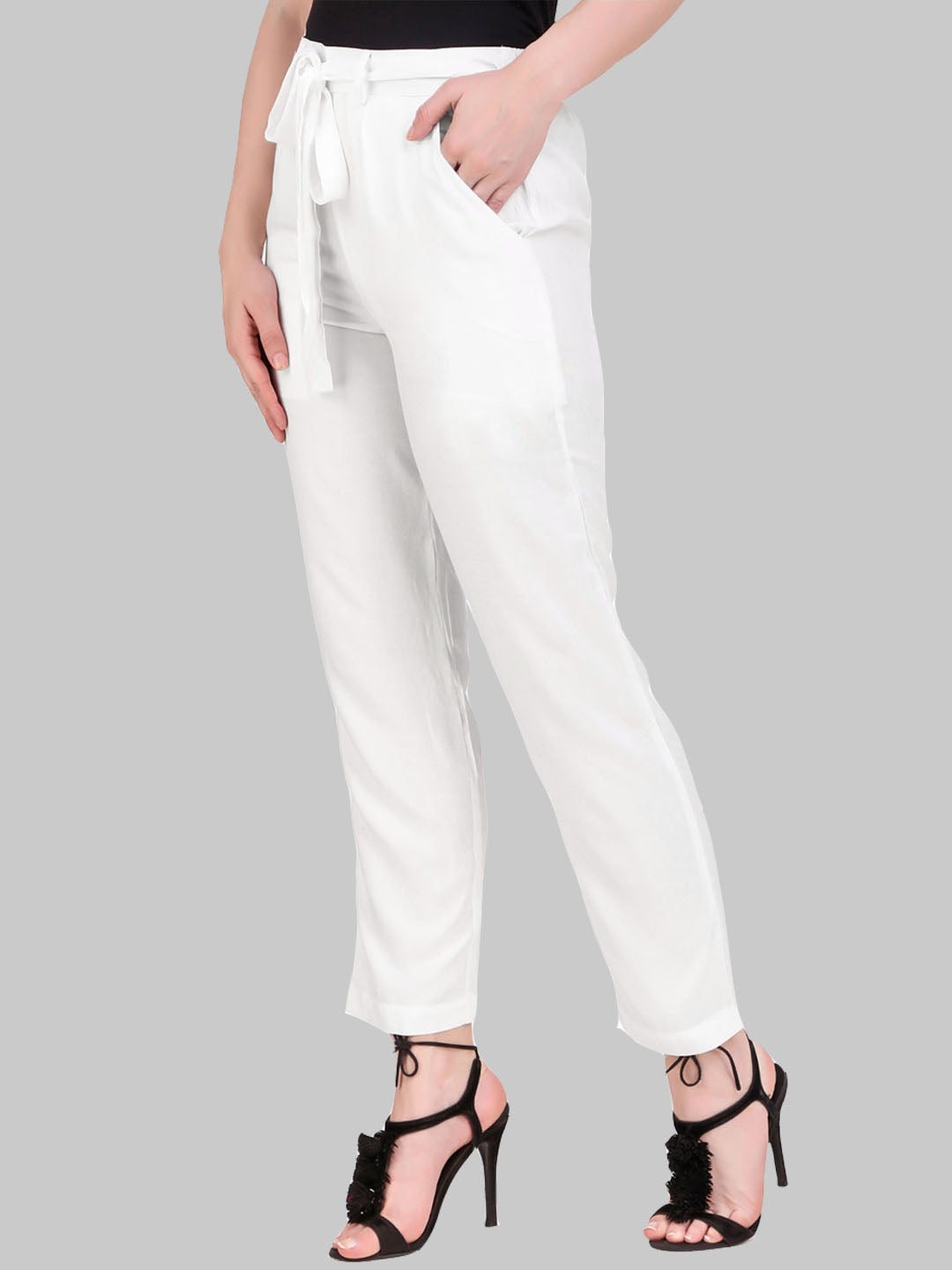 Saundarya Women's Rayon Loose Fit Tapered Pant White