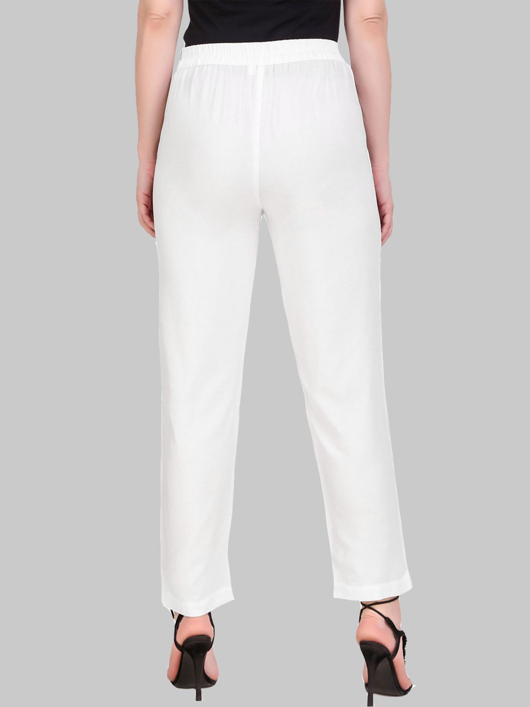 Saundarya Women's Rayon Loose Fit Tapered Pant White