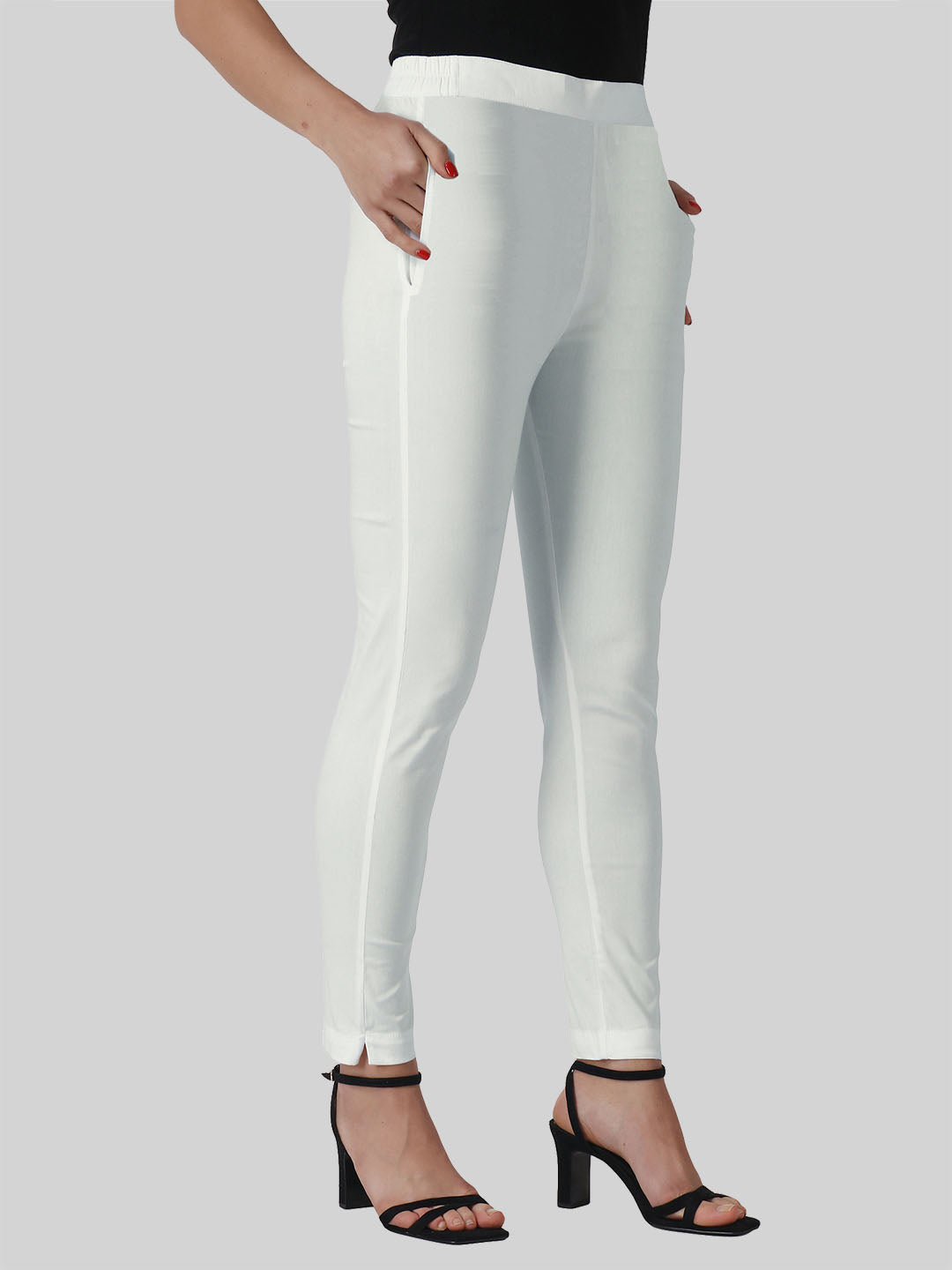 Saundarya Women’s Ankle Length Cotton Pants; White