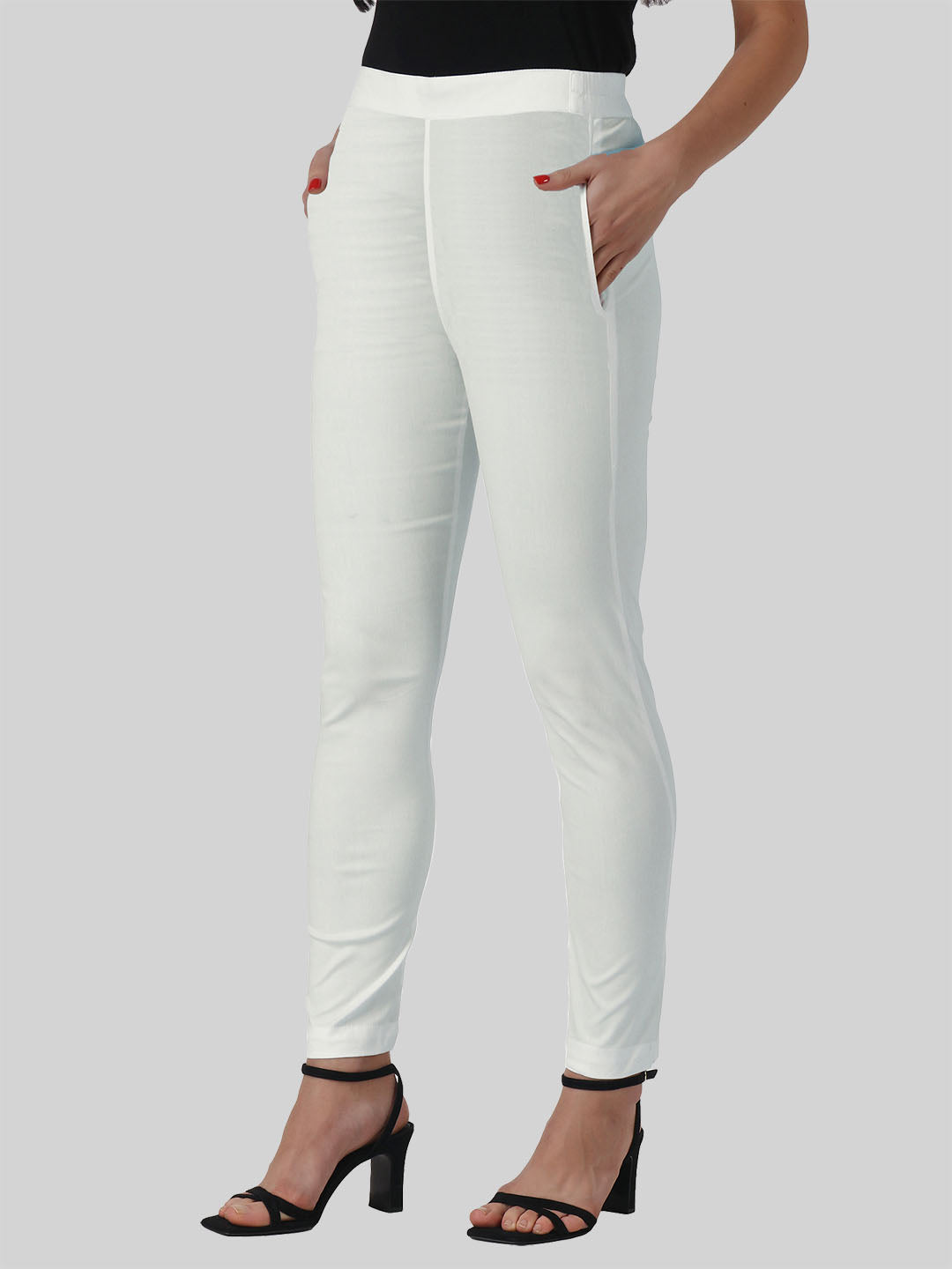 Saundarya Women’s Ankle Length Cotton Pants; White