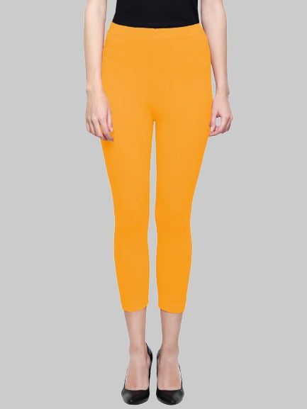 Saundarya Women’s Slim Fit Calf Length Super Combed Cotton Rich Lycra Fabric Tailored Cut Stretchable Solid Plain Color Leggings; Yellow