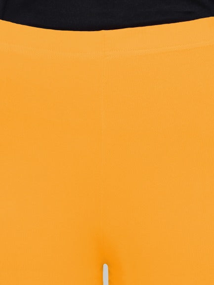 Saundarya Women’s Slim Fit Calf Length Super Combed Cotton Rich Lycra Fabric Tailored Cut Stretchable Solid Plain Color Leggings; Yellow