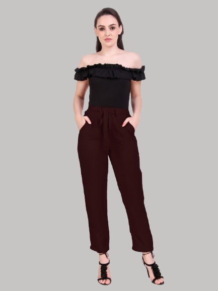 Saundarya Women's Rayon Loose Fit Tapered Pant  Brown