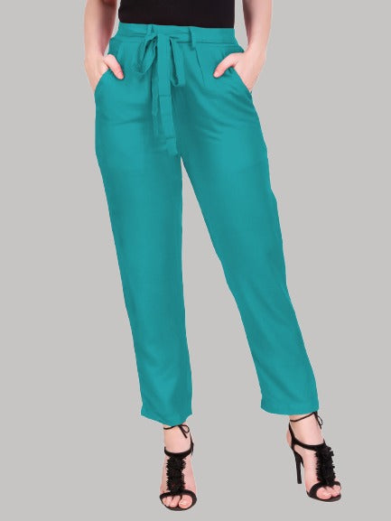 Saundarya Women's Rayon Loose Fit Tapered Pant  Rama Green