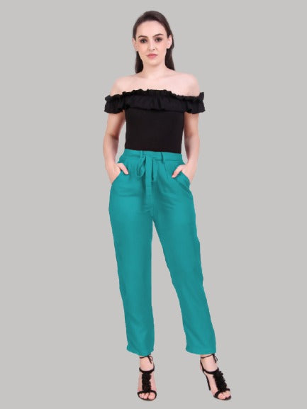 Saundarya Women's Rayon Loose Fit Tapered Pant  Rama Green