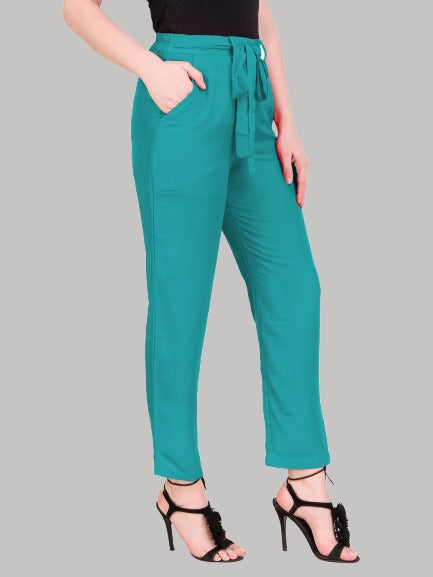 Saundarya Women's Rayon Loose Fit Tapered Pant  Rama Green