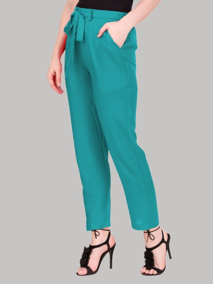 Saundarya Women's Rayon Loose Fit Tapered Pant  Rama Green