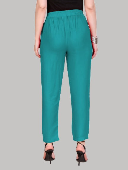 Saundarya Women's Rayon Loose Fit Tapered Pant  Rama Green