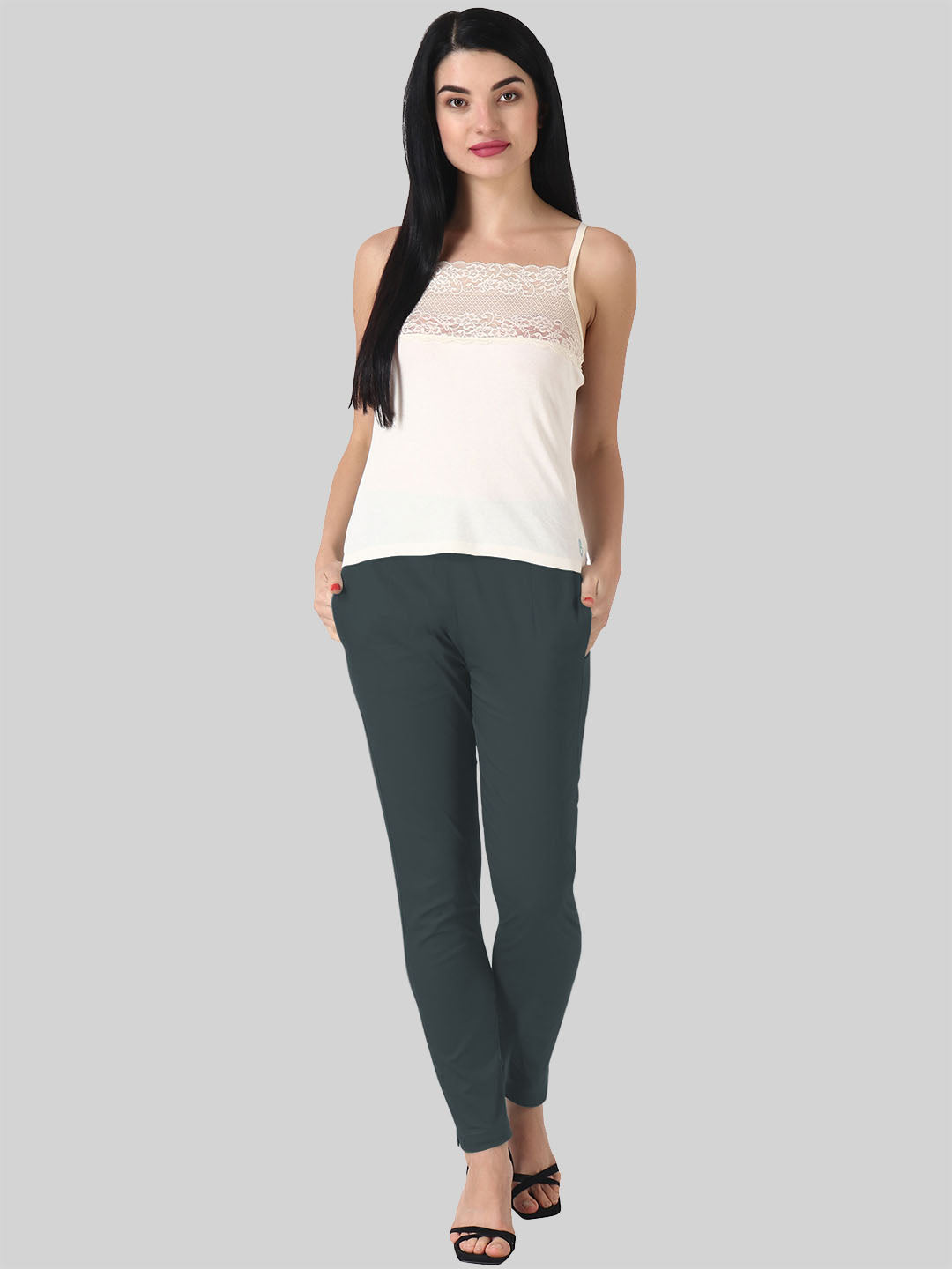 Saundarya Women’s Ankle Length Cotton Pants; Graphite Grey