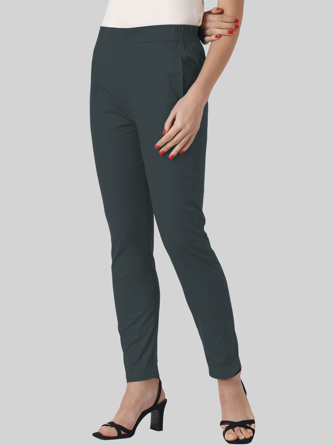 Saundarya Women’s Ankle Length Cotton Pants; Graphite Grey