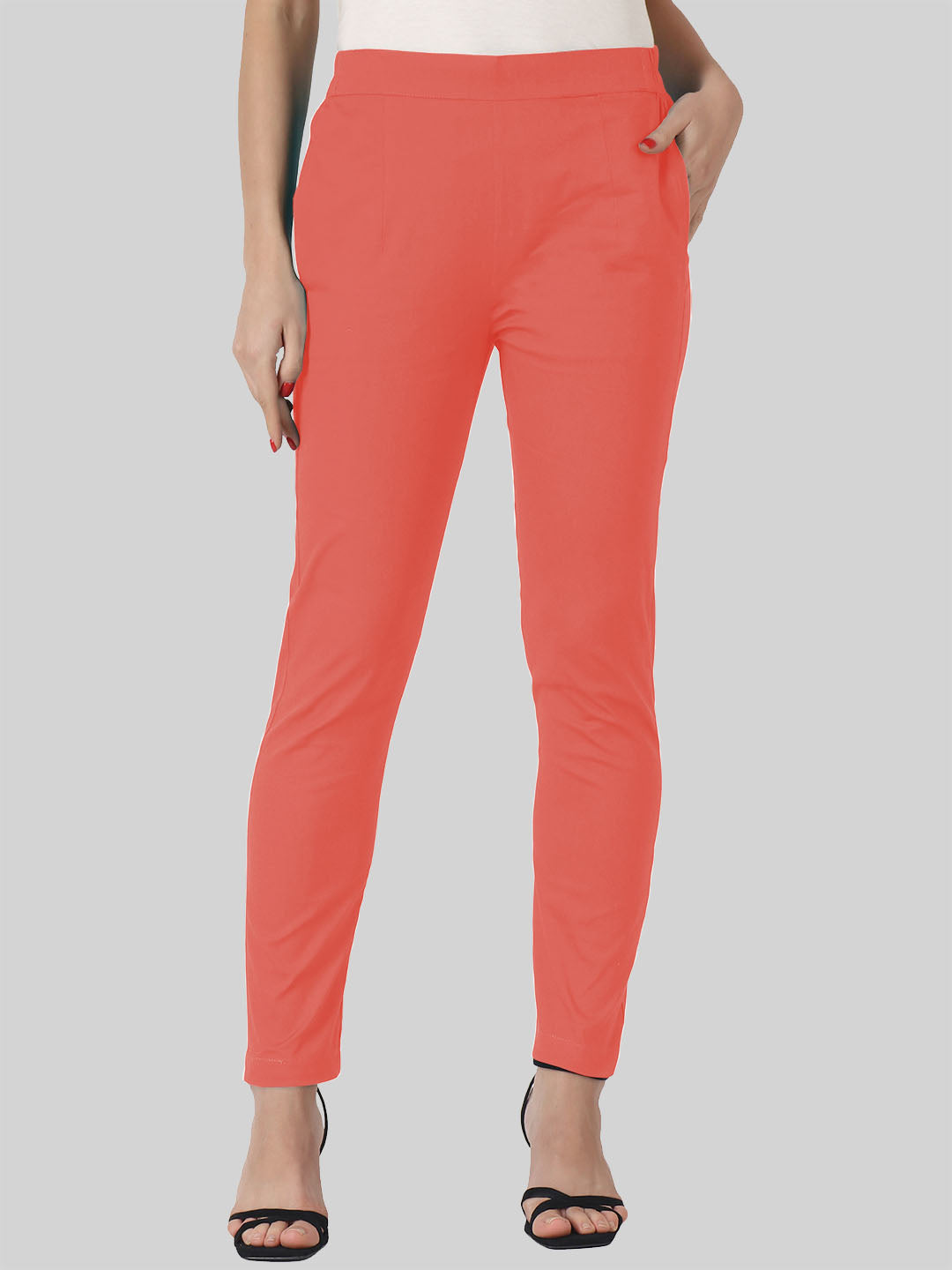 Saundarya Women’s Ankle Length Cotton Pants; Coral Red