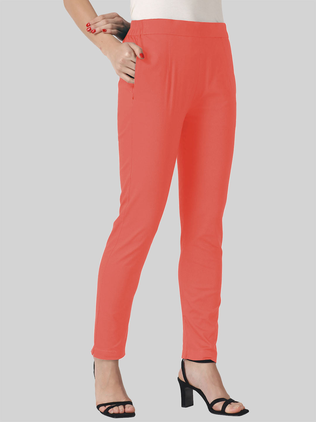 Saundarya Women’s Ankle Length Cotton Pants; Coral Red
