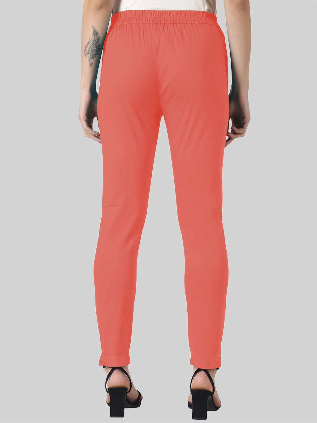 Saundarya Women’s Ankle Length Cotton Pants; Coral Red