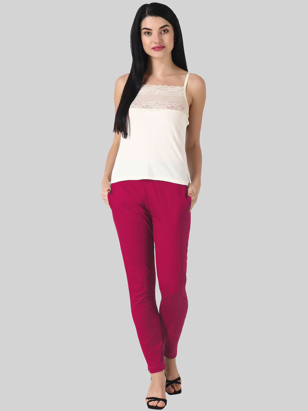 Saundarya Women’s Ankle Length Cotton Pants; Dark Pink