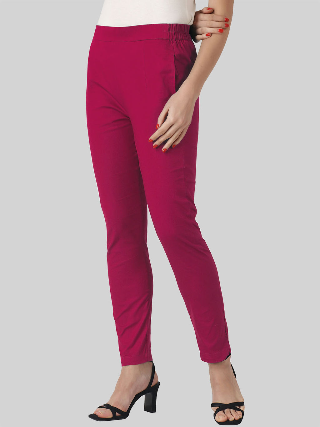 Saundarya Women’s Ankle Length Cotton Pants; Dark Pink